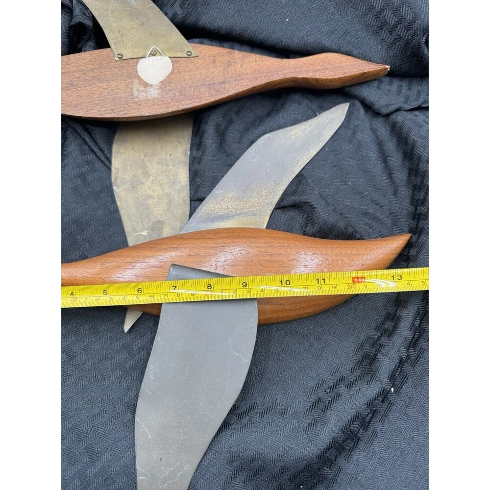 Pair Of Flying Wooden Geese With Metal Wings